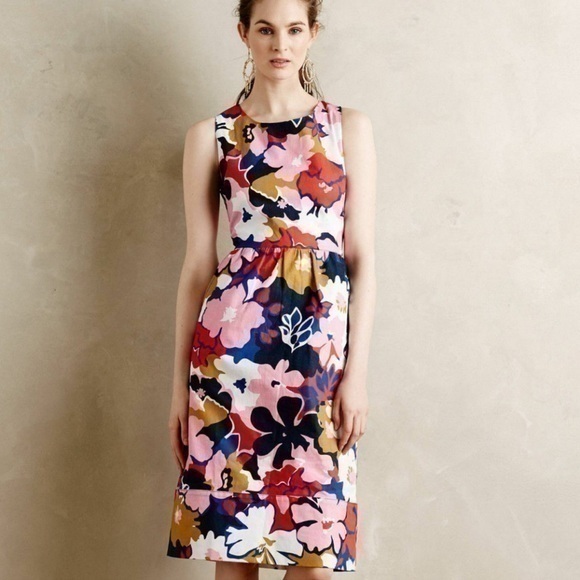 Anthropologie Floral  Whit Two Petalprint Cross-Back Dress - Picture 1 of 12
